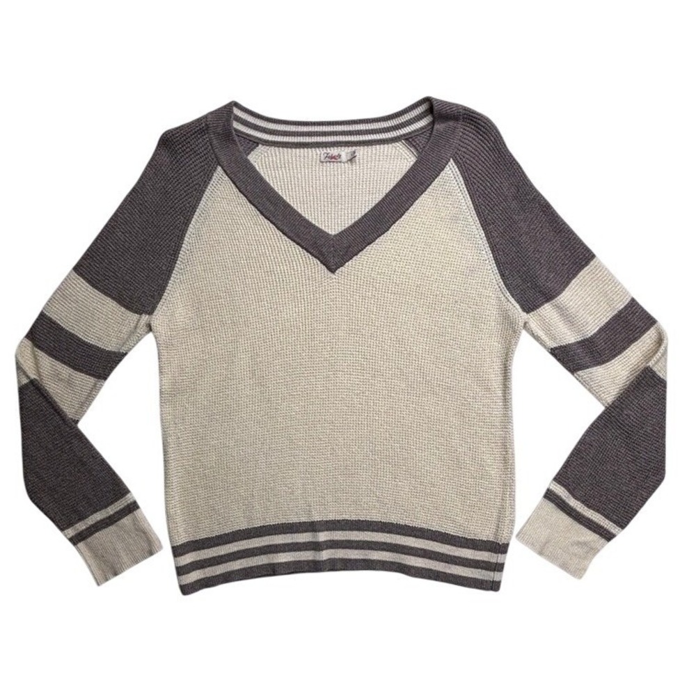 Faherty Womens Organic Cotton Cashmere Striped Raglan V-Neck Sweater Small Cream